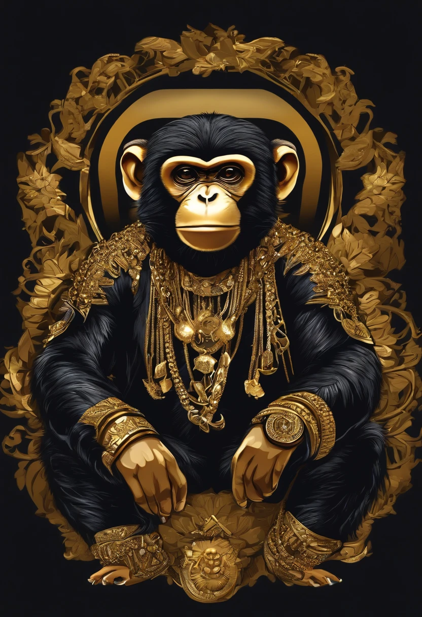 /imagine prompt: hiphop ey illustration for a sticker with a black background, gold chain, in bold outline style, jagged edges,