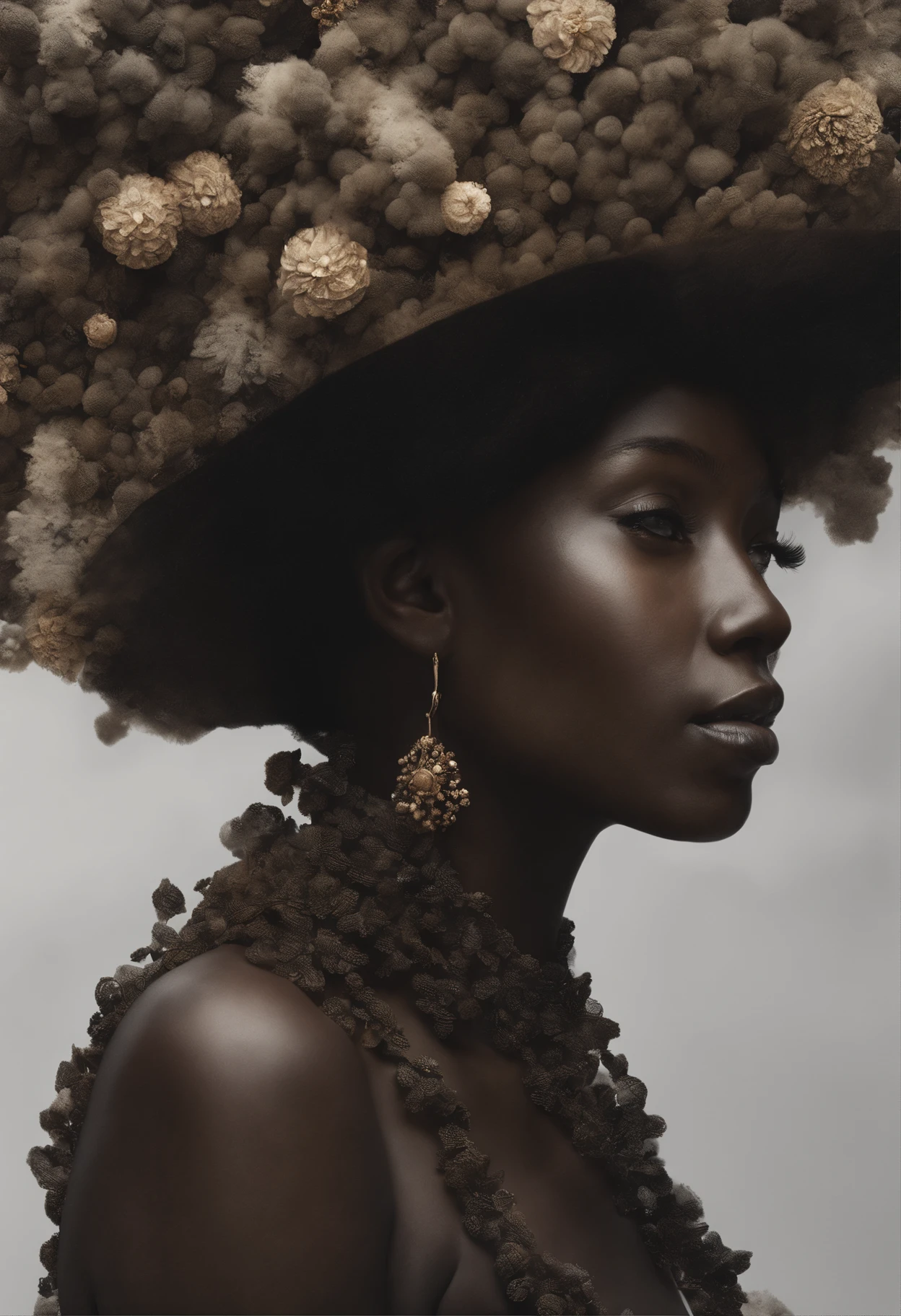 intricate detailed insanely beautiful black woman, melting wax, mycelia, abstract expressionism,white and black color scheme, surrealism, ruan jia, white background,fantasy, hyper detailed, concept art, by edmund dulac,and cy twombly and irakli nadar,by jackson pollock, isometric, digital art, smog, pollution, toxic waste, chimneys and railroads, 3 d render, octane render, volumetrics, by greg rutkowski