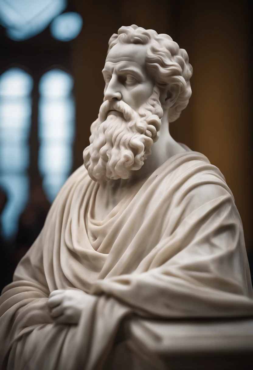 a close up of a statue of a man with a beard, A marble sculpture of Seneca, classical realism, macho, marble carving, Chiaroscuro