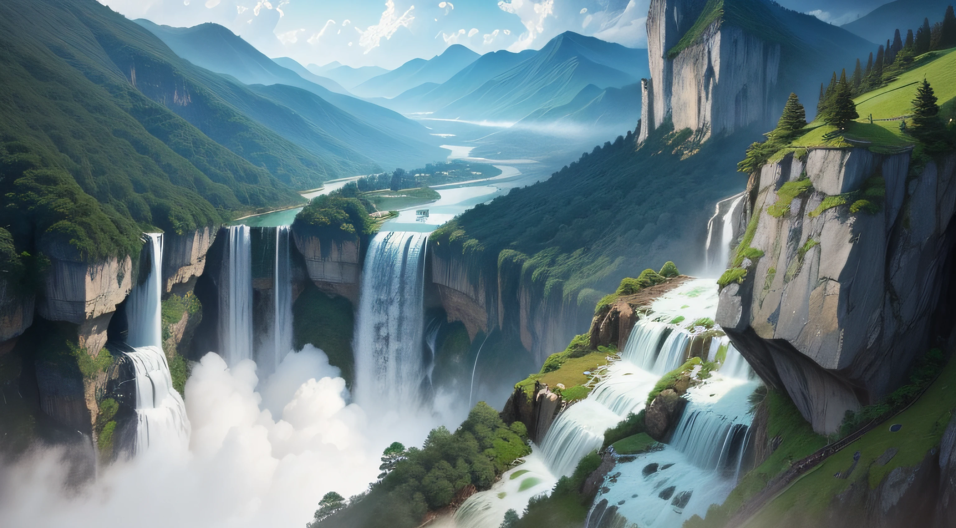 Li bai, Author of ancient Chinese poetry "Looking out over Lushan Waterfall" Based on waterfalls, Water vapor floats on the mountain,  Tones create harmony and balance，
