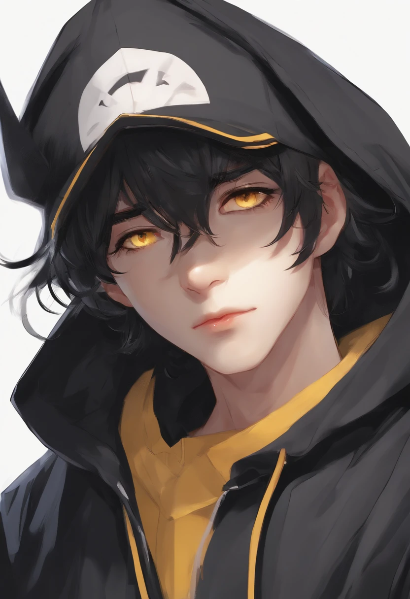 anime guy with yellow eyes and black hair in a black and yellow hoodie, a character portrait inspired by Bian Shoumin, pixiv contest winner, realism, high quality anime artstyle, artwork in the style of guweiz, digital anime illustration, anime style character, anime style portrait, male anime style, anime boy, highly detailed exquisite fanart, high quality fanart , brown eyes