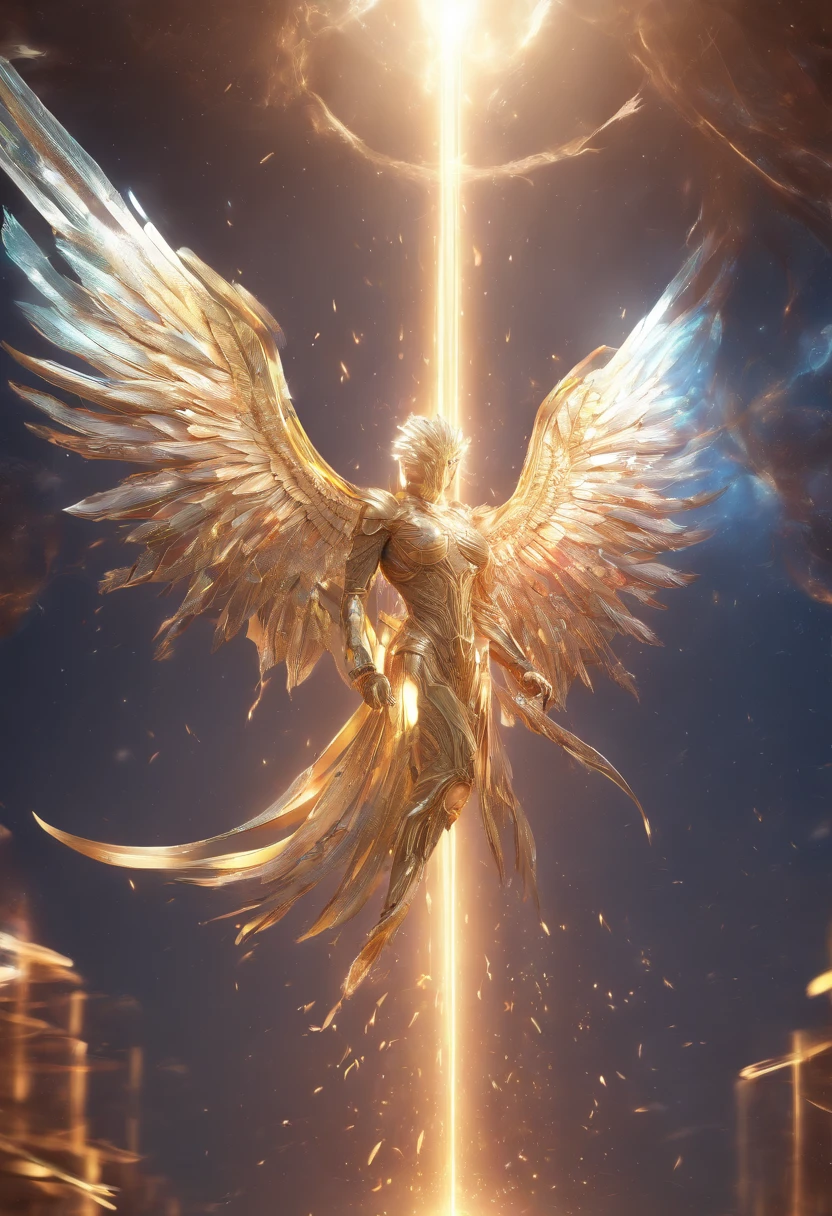 cosmic fallen angel, olhos claros brilhantes, Biomechanicals, estranho, assustador, Pesadelo, cores muito brilhantes, light particles, com luz brilhante, Mshiff, Arte do papel de parede, Papel de parede UHD