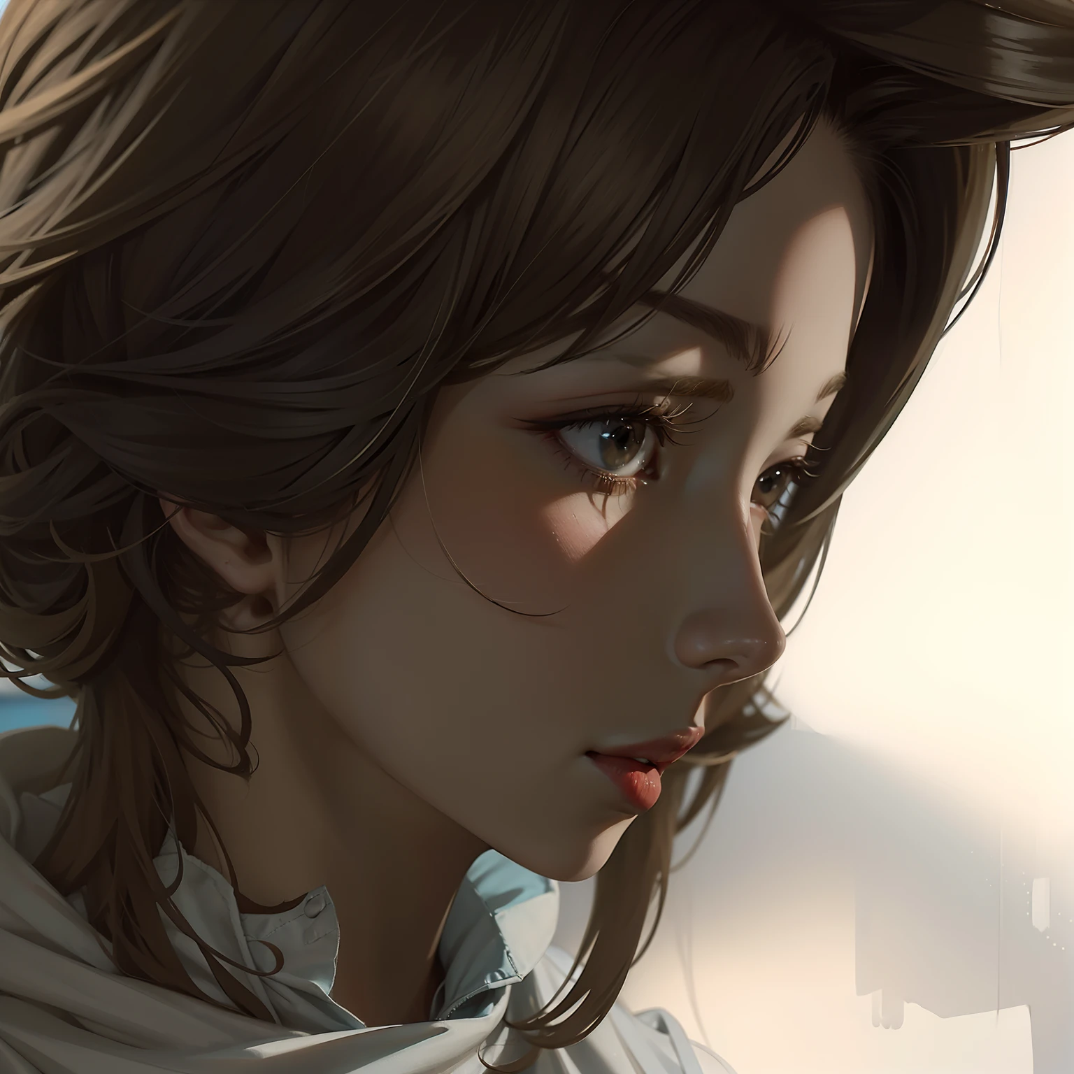 (masterpiece: 1.2), coloured realistic picture of profile a red head woman