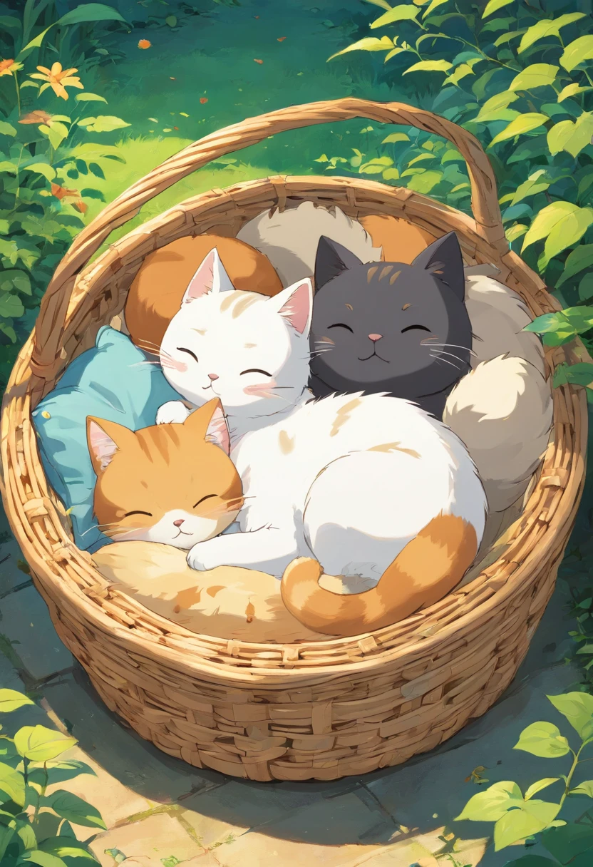 Cute cat、Are sleeping、In the basket