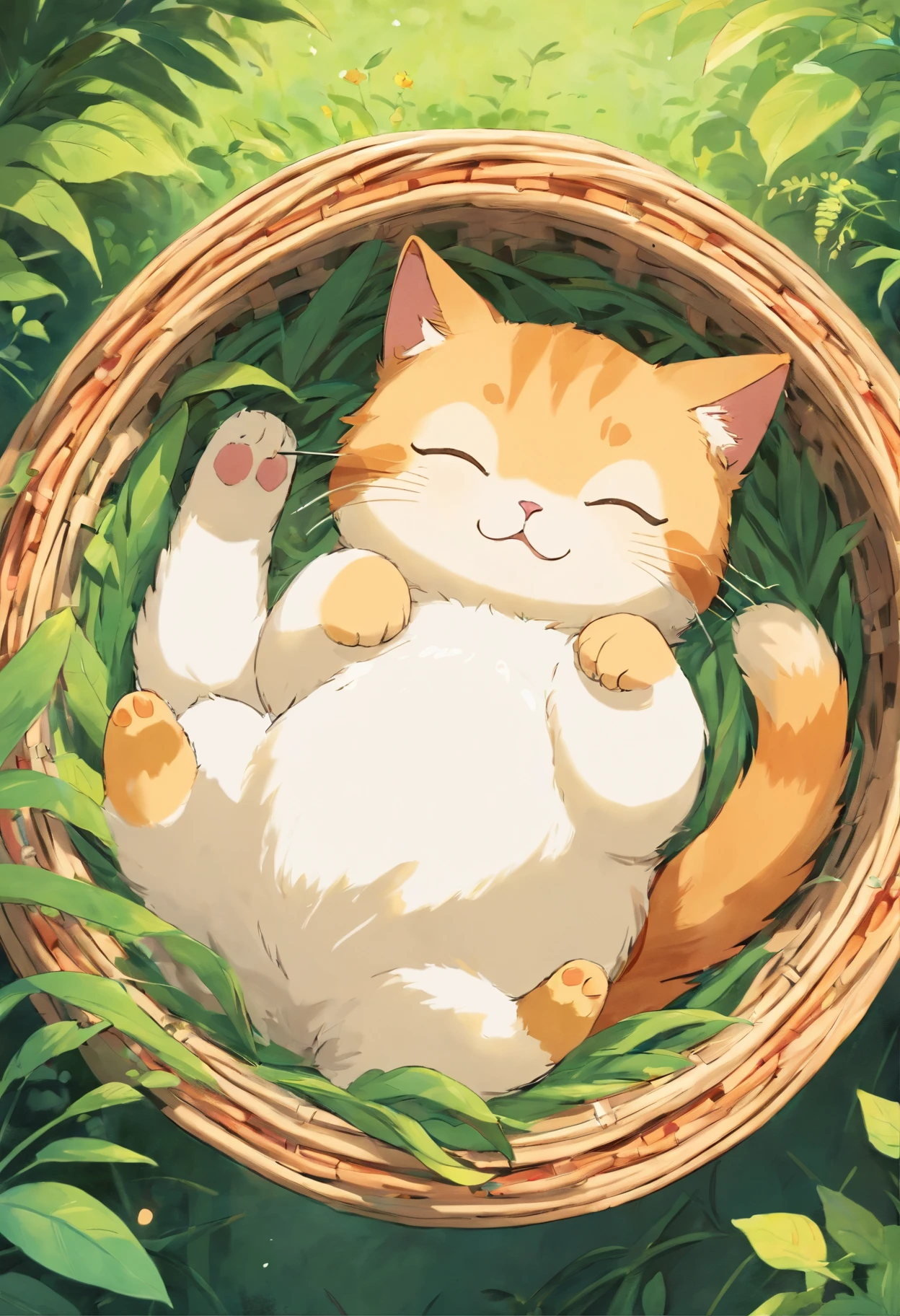 Cute cat、Are sleeping、In the basket