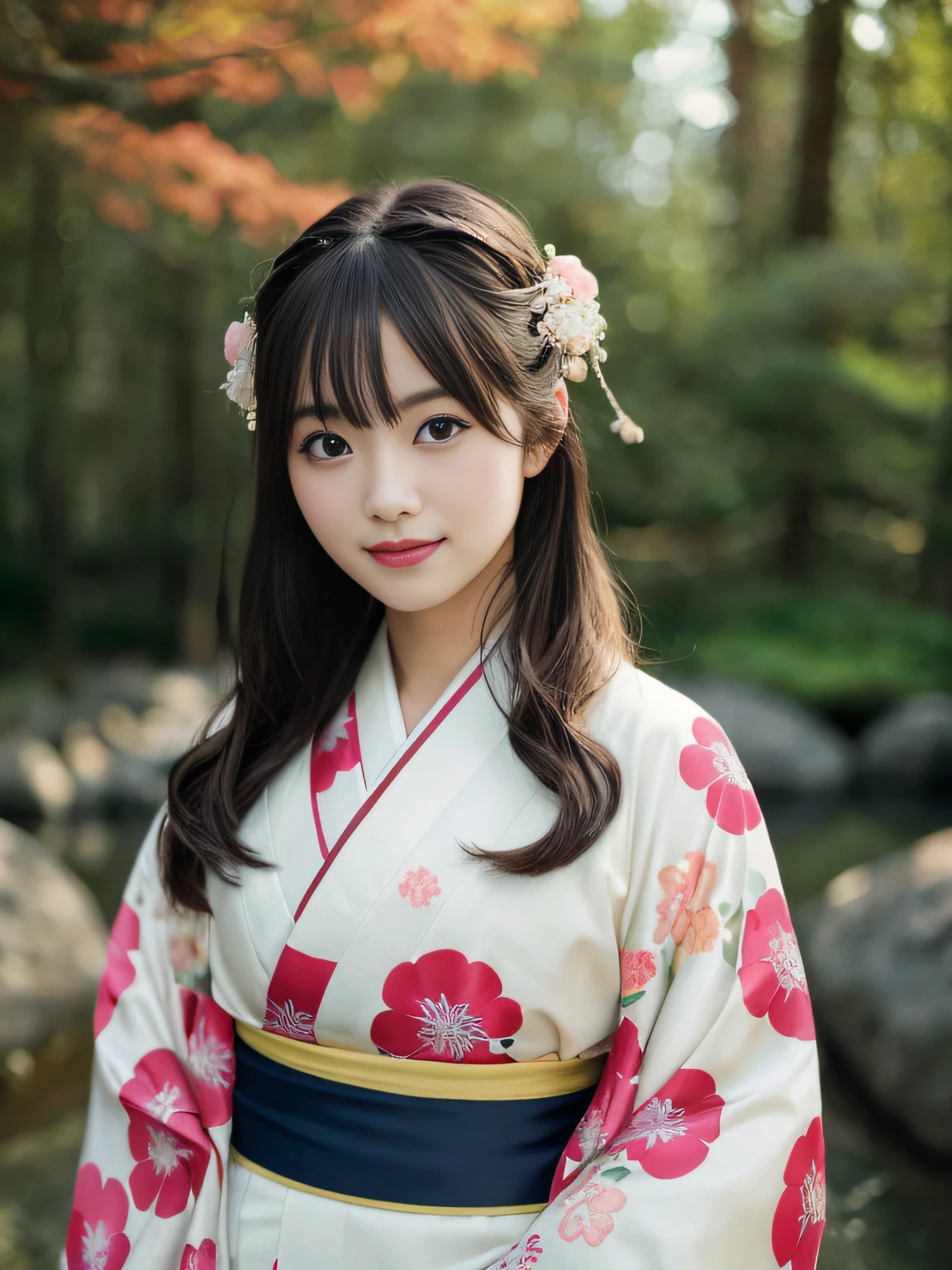 ultra best quality、​masterpiece、超A high resolution、(Photorealsitic:1.4)、(Dramatic、awardwinning photo、Incredible masterpiece:1.3) 、depth of fields、Depth of subject、the Extremely Detailed CG Unity 8K Wallpapers、Detailed and complex、incredibly absurdness、Original、hight resolution、Raw foto、(perfect body type)、Detailed and complex,、Digital SLR、softlighting、hightquality、film grains、Background blur、Leica Camera、50mm Lens、Back lighting、nffsw、hyper realstic、Color Grade、dynamicposes、portlate、japanes、A smile、s lips、bangss、(Japanese garden:1.1)、A dark-haired、hair adornments、Front view View viewer、natural soft light、girl with、sixteen years old、full body Esbian、独奏、(Kimono:1.2)、(Furisode 1.2)、cute little、(hyper pretty face:1.5)、Beautie、Nogizaka4６、AKB48、Cold Light 12000K \\ a street、Detailed Realistic、Skin Texture、ultra-detailliert、realistic skin textures,