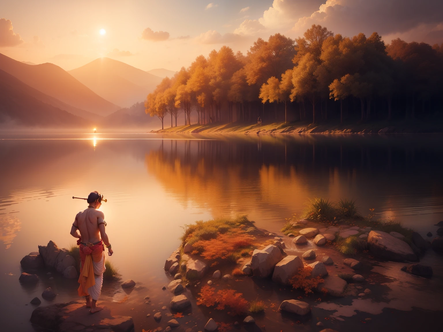 Change background vundavan theme shri krishna with flute gokulashtmi theme realistic