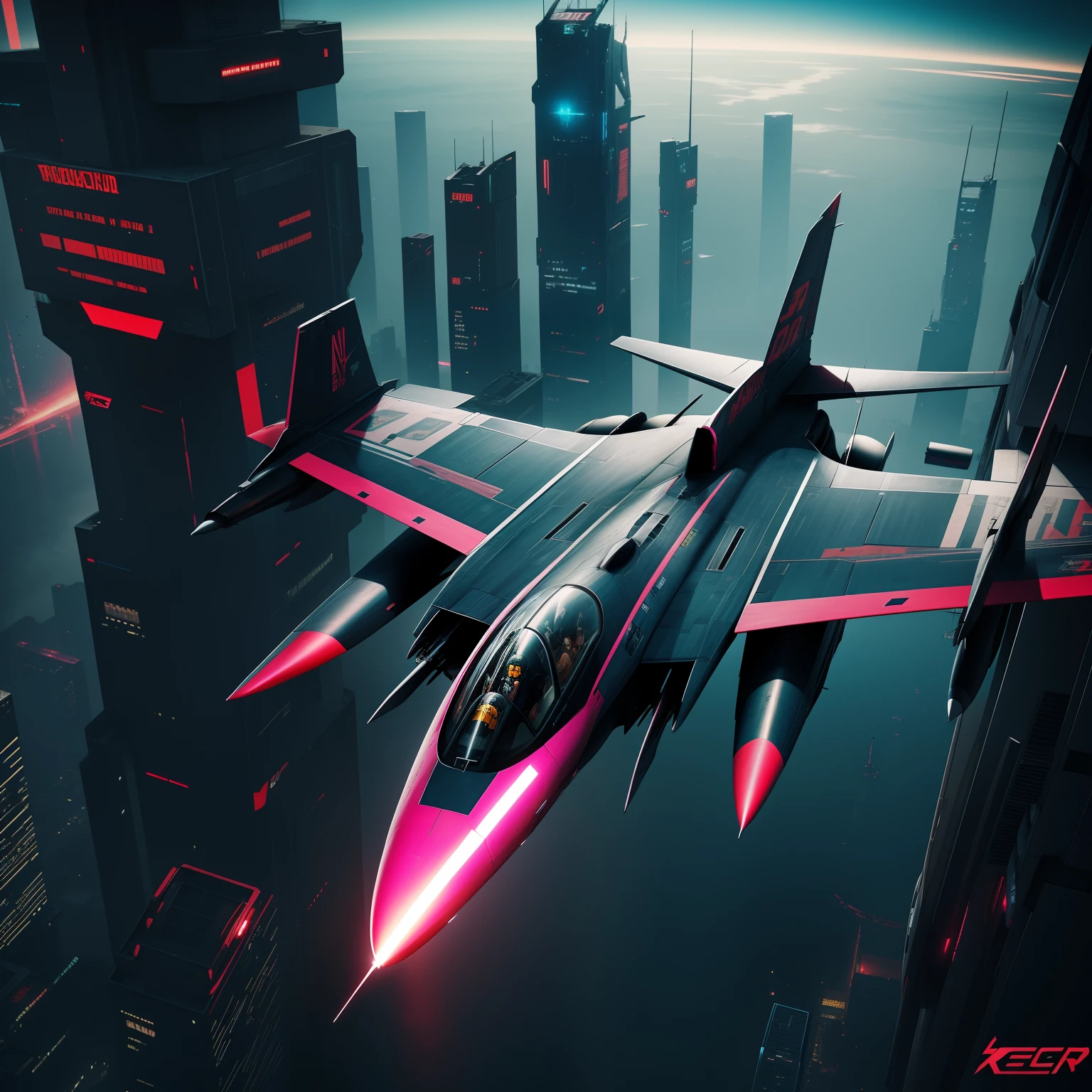Cyberpunk style fighter plane