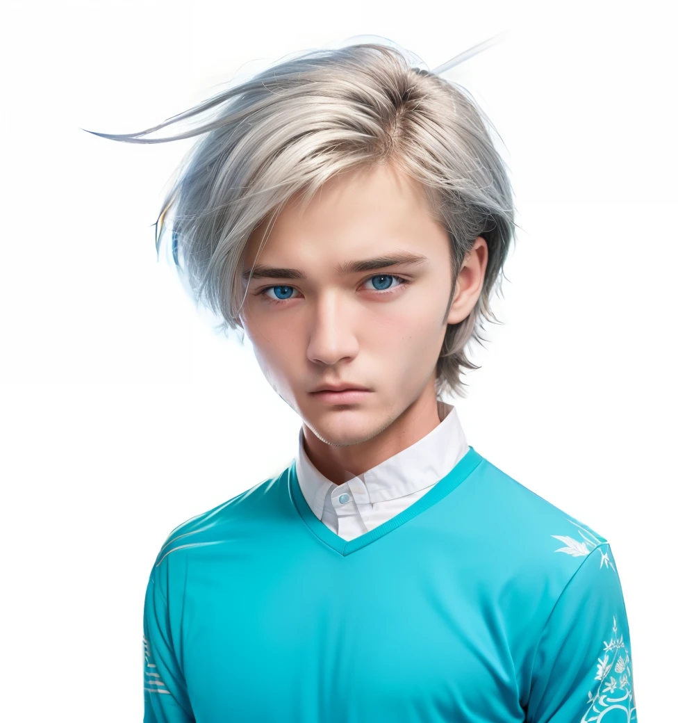 18-year-old stoic man with silver hair, blue eyes and a short beard, dreesed as abusinessman of the time, looking for the purpose of life, realistic, ultra detail.