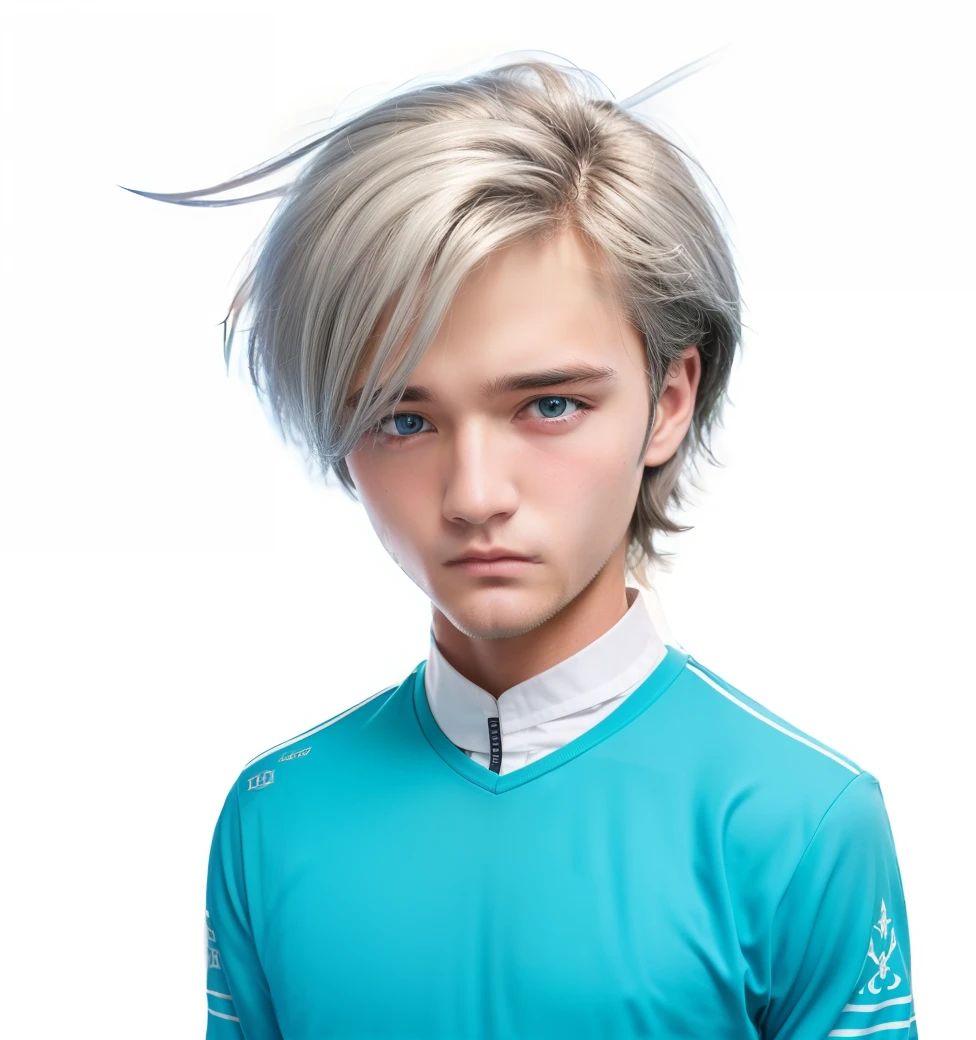 18-year-old stoic man with silver hair, blue eyes and a short beard, dreesed as abusinessman of the time, looking for the purpose of life, realistic, ultra detail.