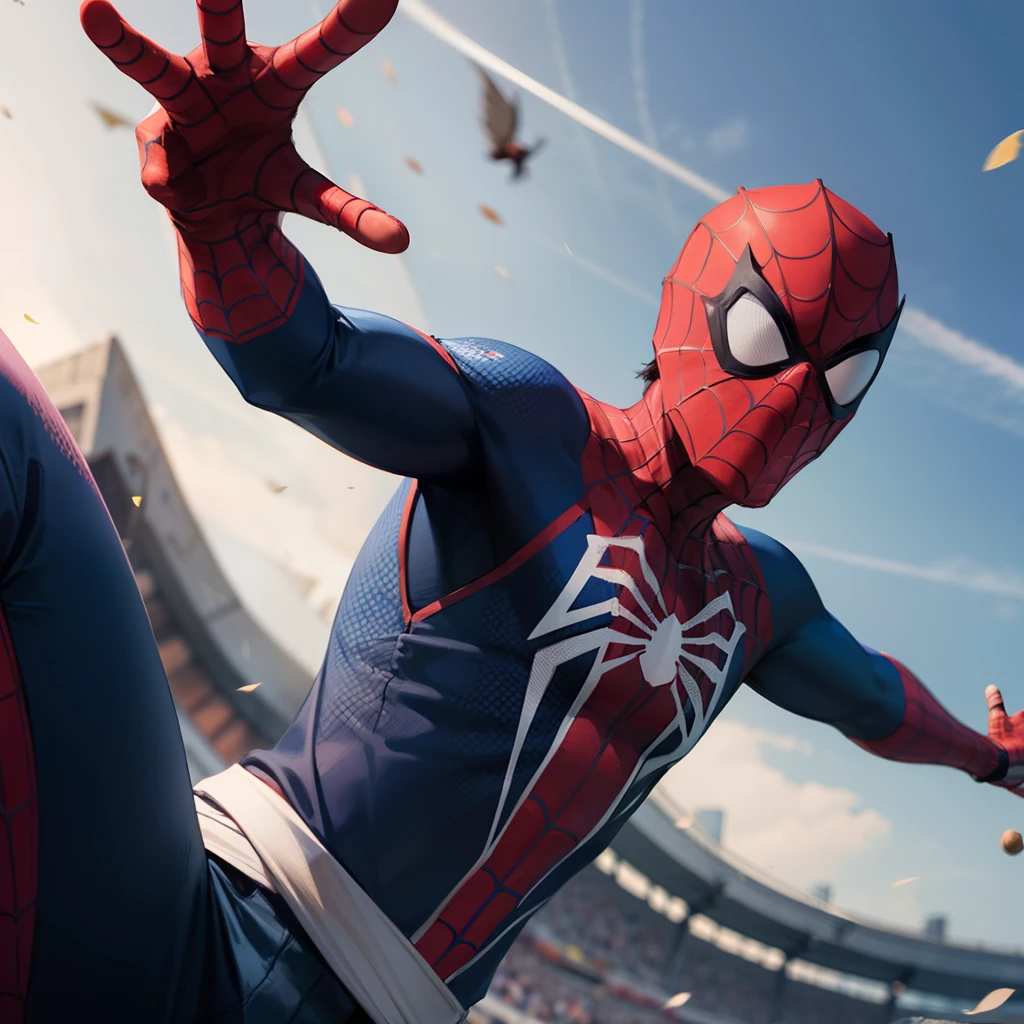 Make a Indian spider man with mask and he play cricket