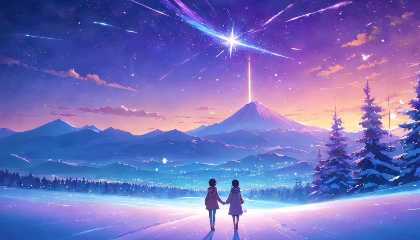 night, star, dreamy, magical, snow and ice, lot of purple and blue, cyan, nebula, realism BREAK (masterpiece:1.2, atmospheric perspective, 8k, super detail, curate, best quality