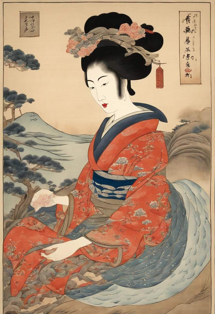 Best Quality, style of hokusai, ukiyoe painting, femele,Playing cards