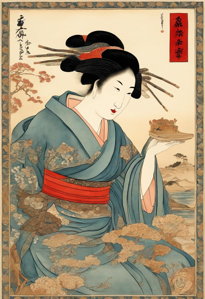 Best Quality, style of hokusai, ukiyoe painting, femele,Playing cards