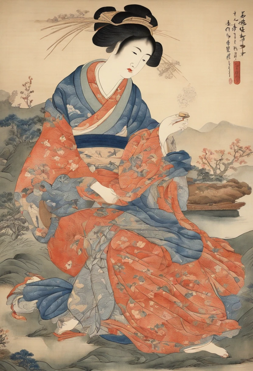 Best Quality, style of hokusai, ukiyoe painting, femele,Playing cards