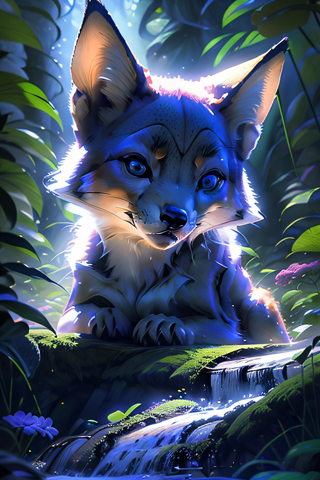 Antro Raposa realista de cores vivas iriscente com olhos brilhantes e cauda brilhante, ultra realistic antropomorph ethereal fox, raposa digital iriscente, arte de fantasia digital colorida, arte digital luminescente, Arte digital altamente detalhada em 4k, 8k arte impressionante, Arte bonita UHD 4K, Arte digital detalhada em 4k,