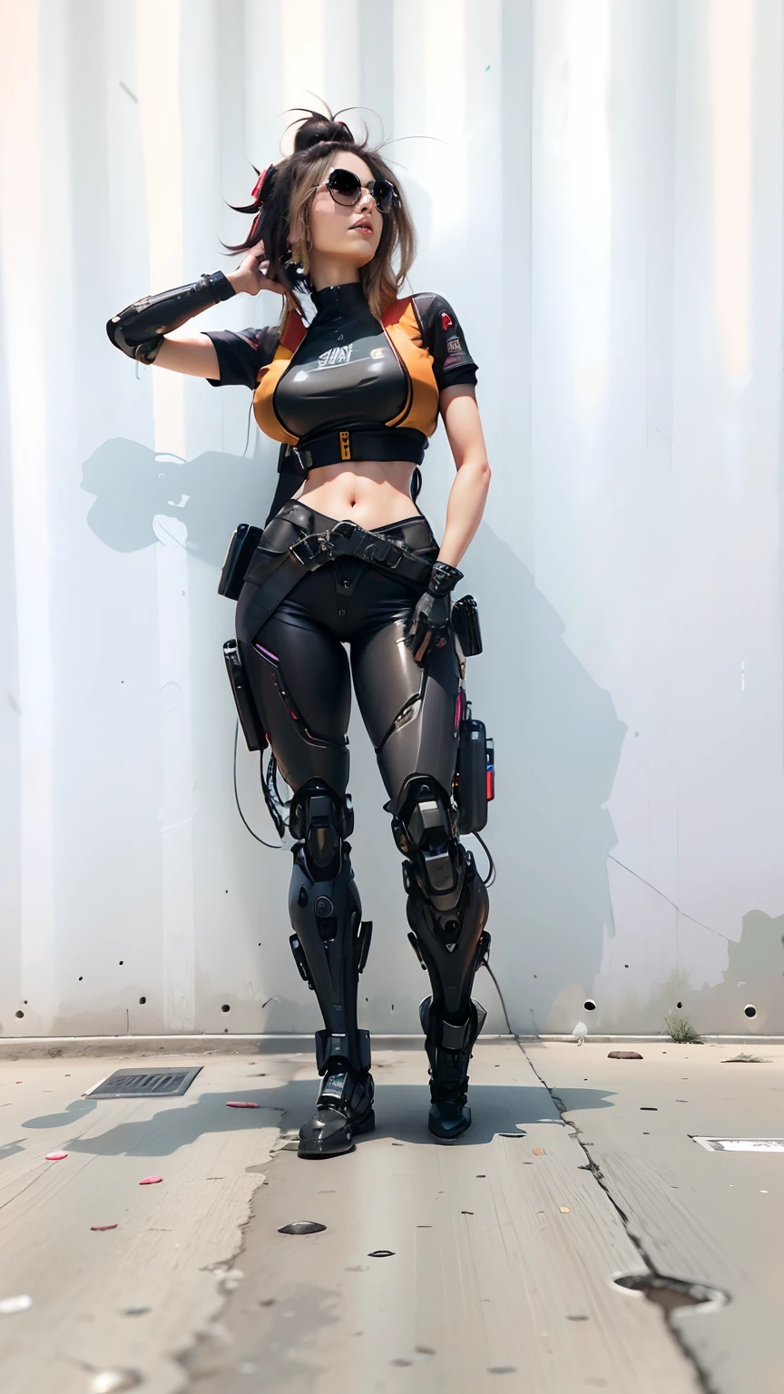 Mecha combined with flesh sexy asian woman, Cyberpunk, corpo inteiro, Standing, penteado cabelo comprido, sorrir, cara bonito