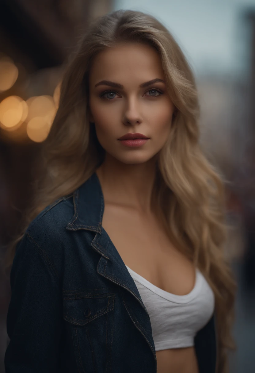 gorgeous woman with extra long wavy blonde hair, detailed alluring eyes, long sexy legs, wearing tiny shorts, t-shirt, ((detailed facial features)), (finely detailed skin), pale skin, realistic skin texture, extreme skin details, (pores:0.1), in the background beautiful futuristic cyberpunk city, best quality masterpiece, photorealistic, hyperrealistic, detailed, 8k, HDR, (Soft color: 1.2), shallow depth of field, broad light, high contrast, backlighting, bloom, light sparkles, chromatic aberration, sharp focus, RAW color photo