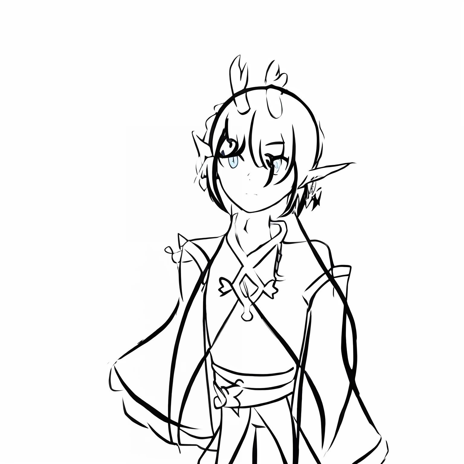 A painting of a girl in a cloak and a sword, Simple lines of art, thick lineart, clean lineart, bold lineart, clean anime outlines, thick black lineart, linear art, variable lineart, perfect lineart, sharp lineart, intense line art, sketchy artstyle, inspired by Yu Zhiding, quirky king of faes ( com longo