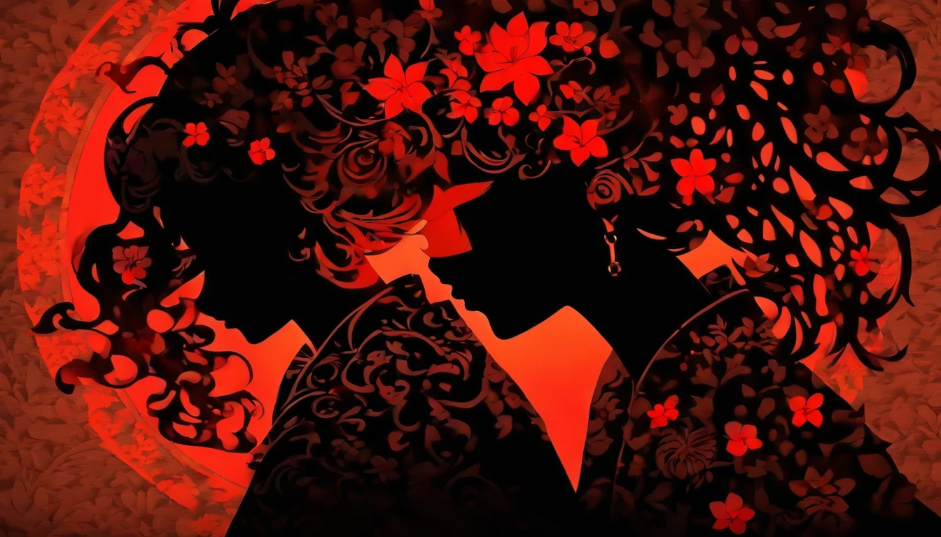 (Silhouette Art,cutouts:1.6)
(((Paper cutting art,A world where only black exists:1.3)
(Cowboy Shot),1 girl,Solo,
(Kimono Girl,profile:1.2),white, Clear and beautiful face,
BREAK
(Single Red Lily Flower)
Textured glass background,