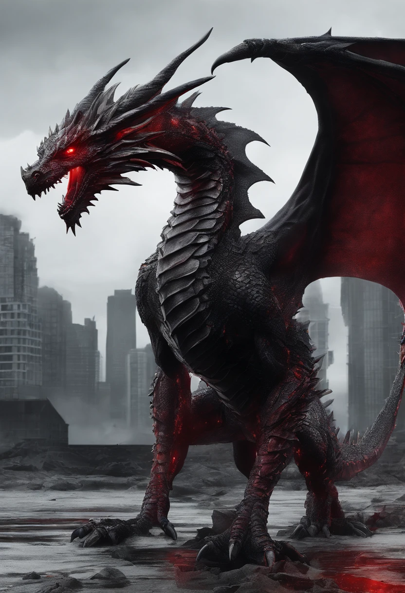 Dark Dragon from geographic data in detailed hyperrealism photoshoot style, red color