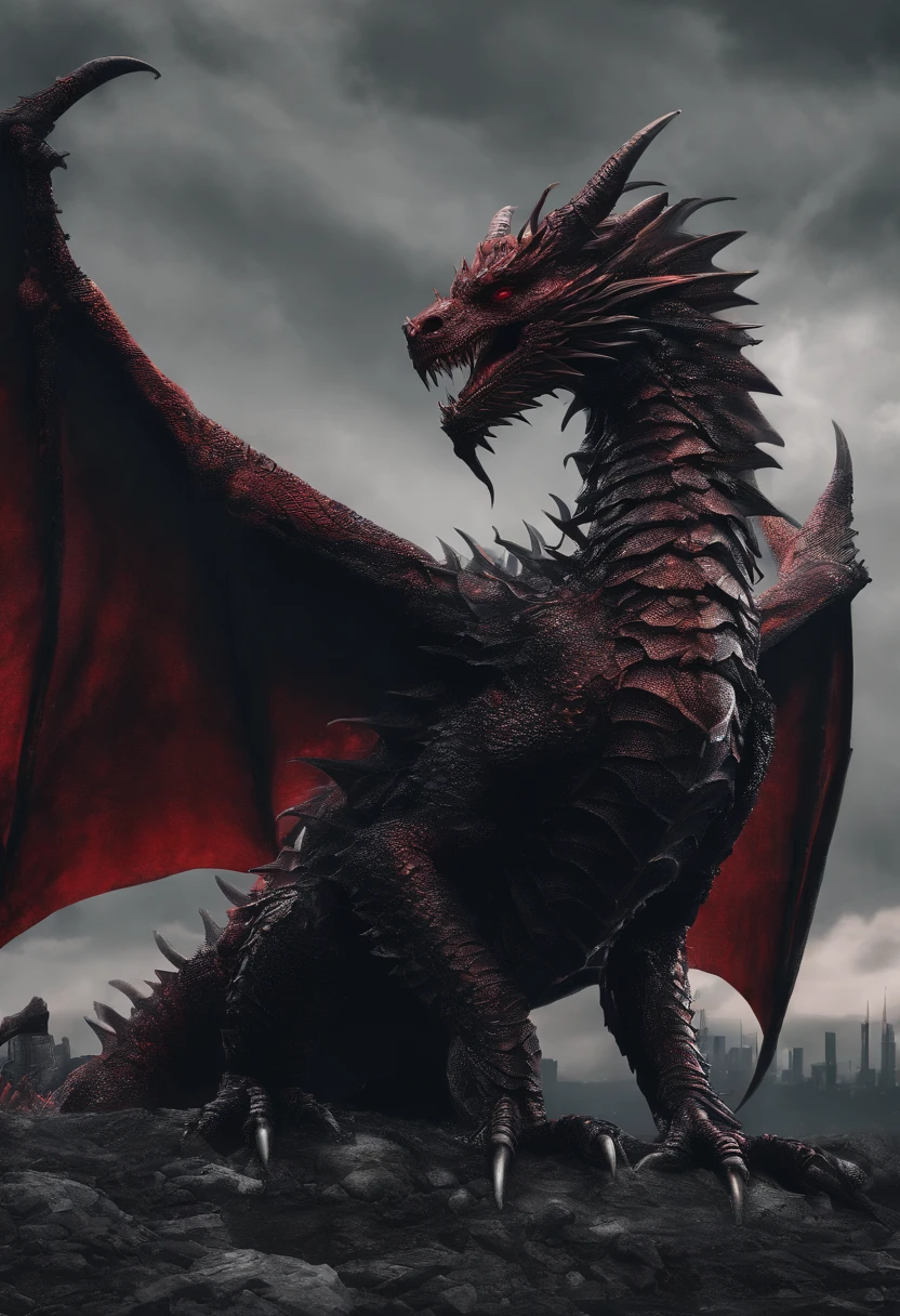 Dark Dragon from geographic data in detailed hyperrealism photoshoot style, red color