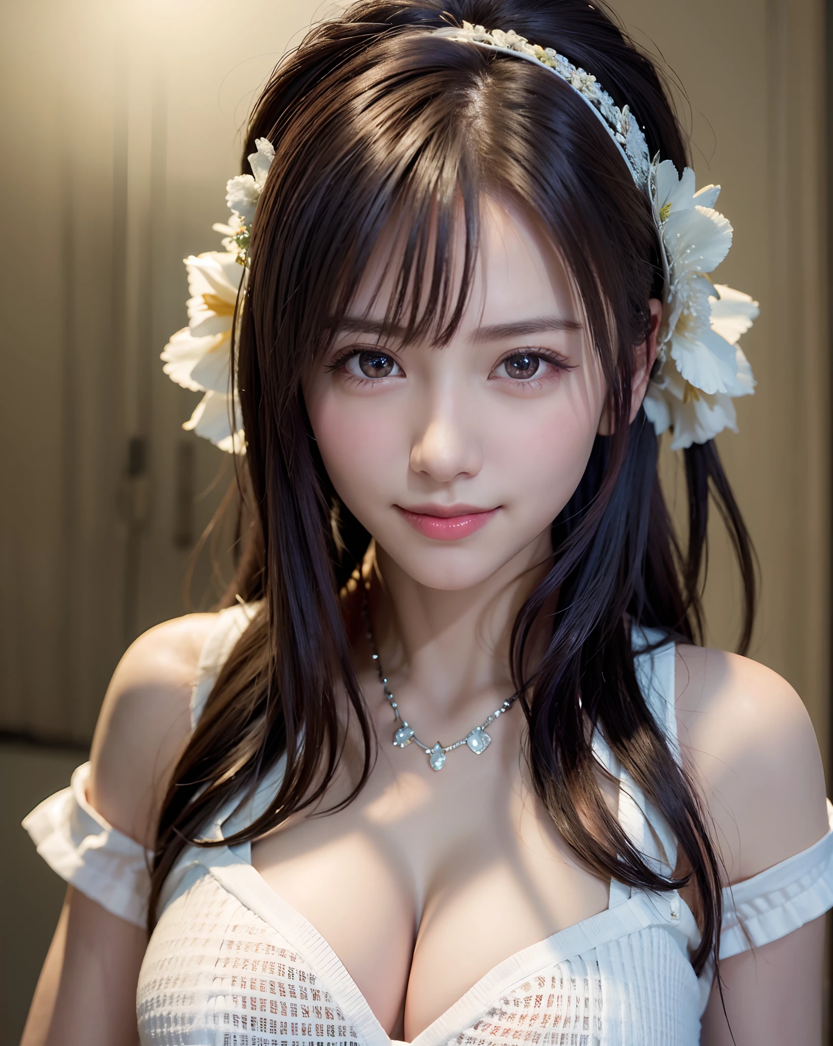 top-quality、8K Masterpiece、超A high resolution、(Photorealsitic:1.3)、Raw photo、1人、silver white hair、glowy skin、maid clothes、((super realistic details))、portlate、globalillumination、Shadow、octan render、in 8K、ultrasharp、Beautiful breasts、highly intricate detail、Realistic light、CGSoation Trends、beautidful eyes、radiant eyes、Facing the camera、Spiteful smile