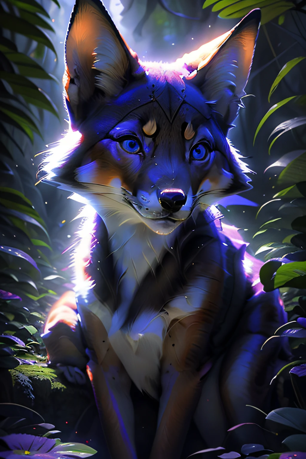 Antro Raposa realista de cores vivas iriscente com olhos brilhantes e cauda brilhante, ultra realistic antropomorph ethereal fox, raposa digital iriscente, arte de fantasia digital colorida, arte digital luminescente, Arte digital altamente detalhada em 4k, 8k arte impressionante, Arte bonita UHD 4K, Arte digital detalhada em 4k,