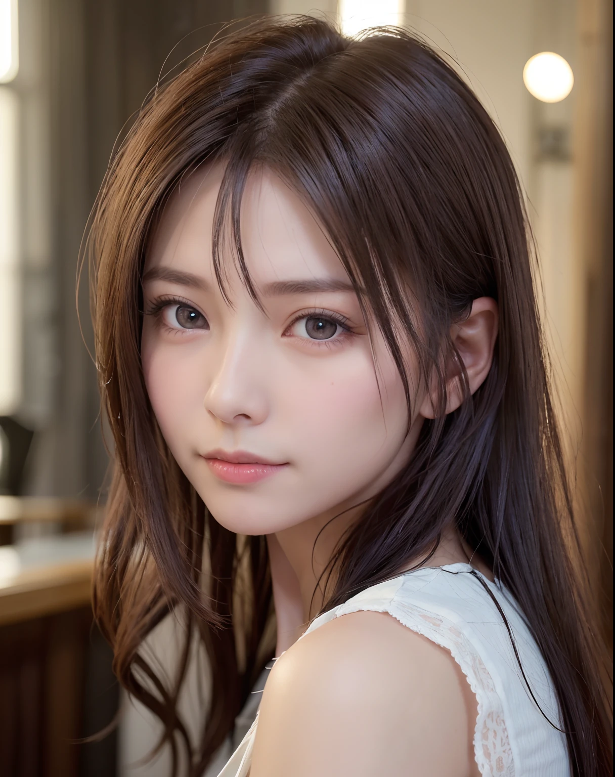 naked,8k, highest quality, Tabletop:1.2), (Realistic, Photorealistic:1.37), highest quality, Tabletop, Beautiful young woman, Pensive expression,、attractive、そしてattractive表情, Cleavage, Tie your hair back, Movie Background, Light skin tone