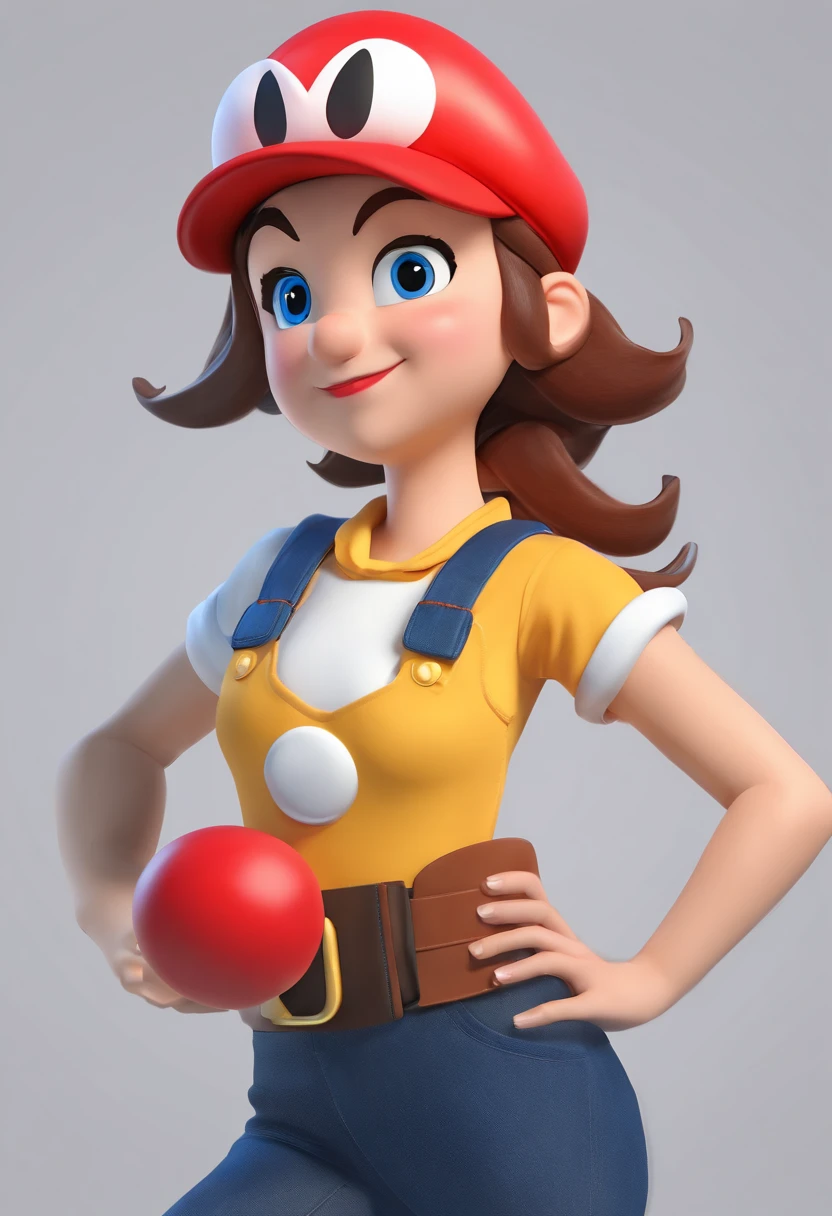 realistic, 1girl, mario bross hat, mario bross cosplay costume, sexy pose, sexy, elegant, simply background