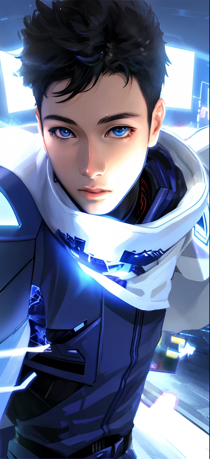 Change background, cyber phank,boy anime 3D , realistic face, Ultra realistic