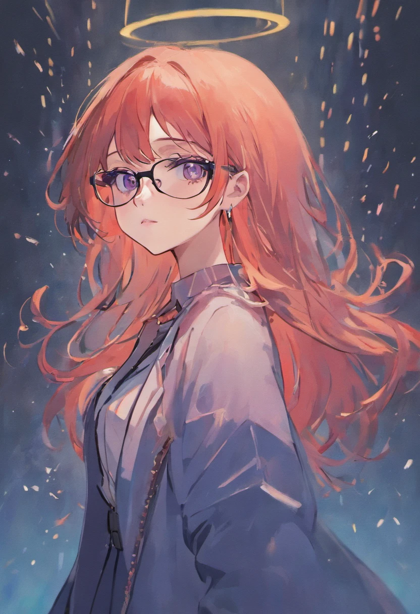 There is a woman with glasses and a necklace with a heart, inspired by Ion Andreescu, Inspired by Elsa Bleda, There is no Estiello Petra Collins, Simsbo, Wear prescription glasses, thick glasses, Long wet hair dripping, with square glasses, thick and red lips, solo portrait 🎨🖌️,Port wind