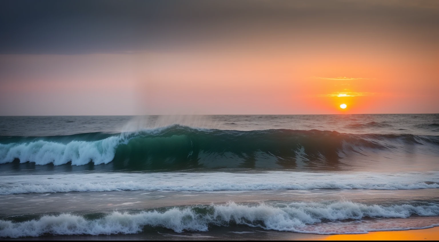 A stunning sunset over a rough sea, symbolizing the beauty and serenity that can be found even in the most challenging situations, quando confiamos no Senhor.