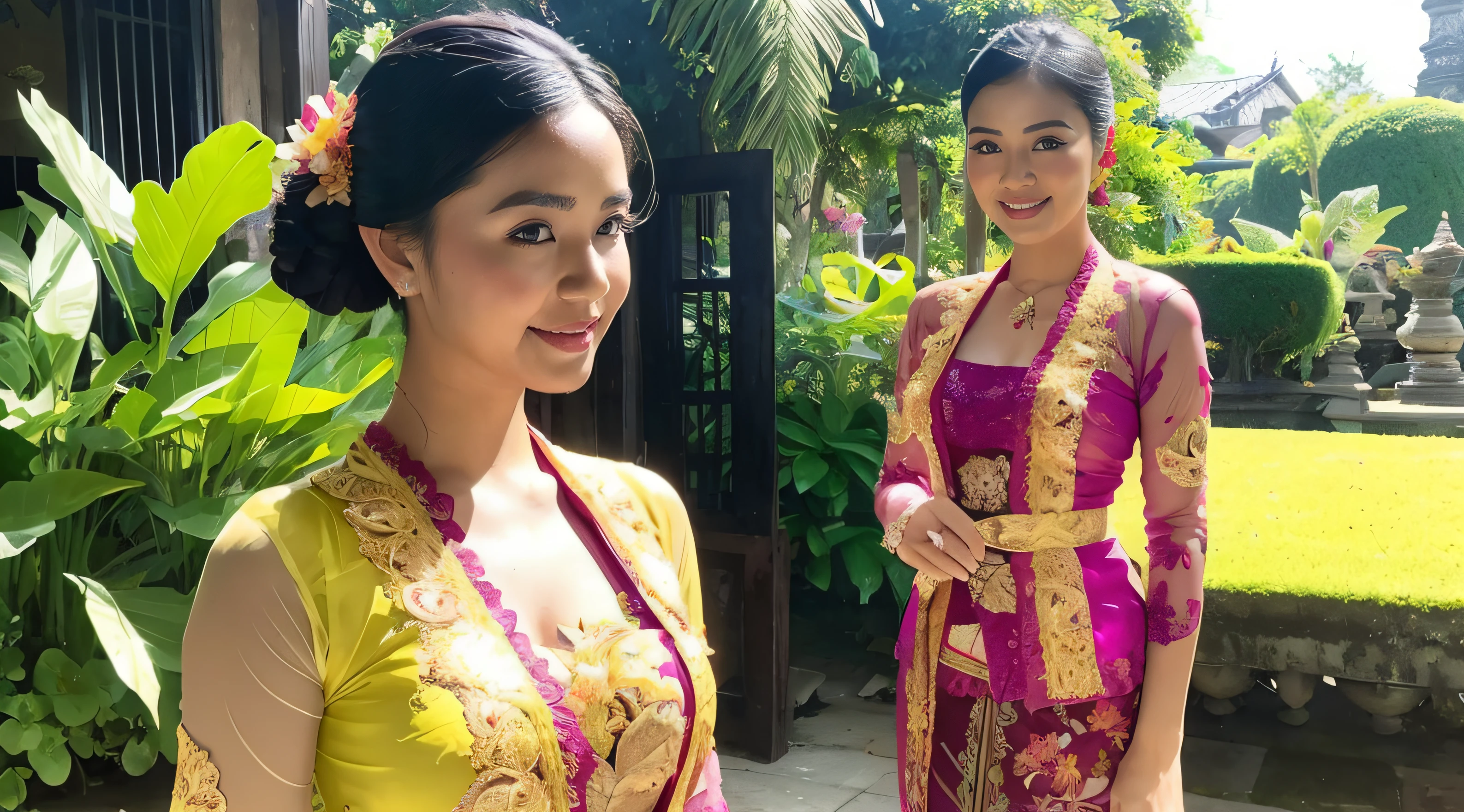 balinese woman in balinese kebaya, in a balinese garden