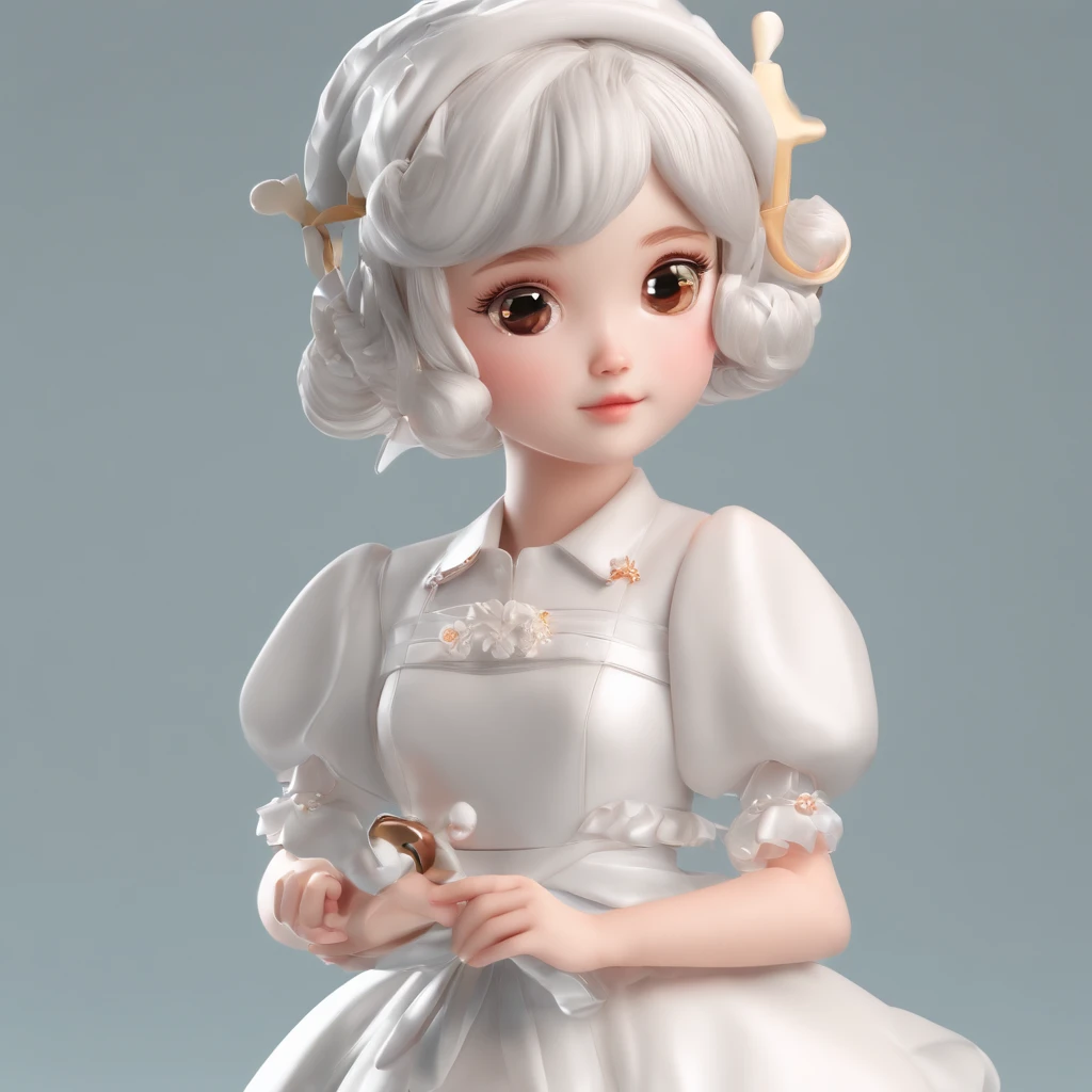 Super Cute Girl IP from Pop Mart, bright-eyed, cherub,Small white dress, clay, Model, Blind Box Toys, Glossy and delicate,Clean background, Good gloss, 3d rendered,Best Quality