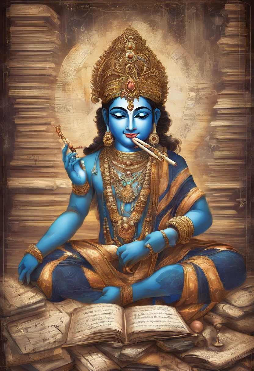 Imagine lord Shiva holding four hindu texts in four hands while sitting on a divine lotus