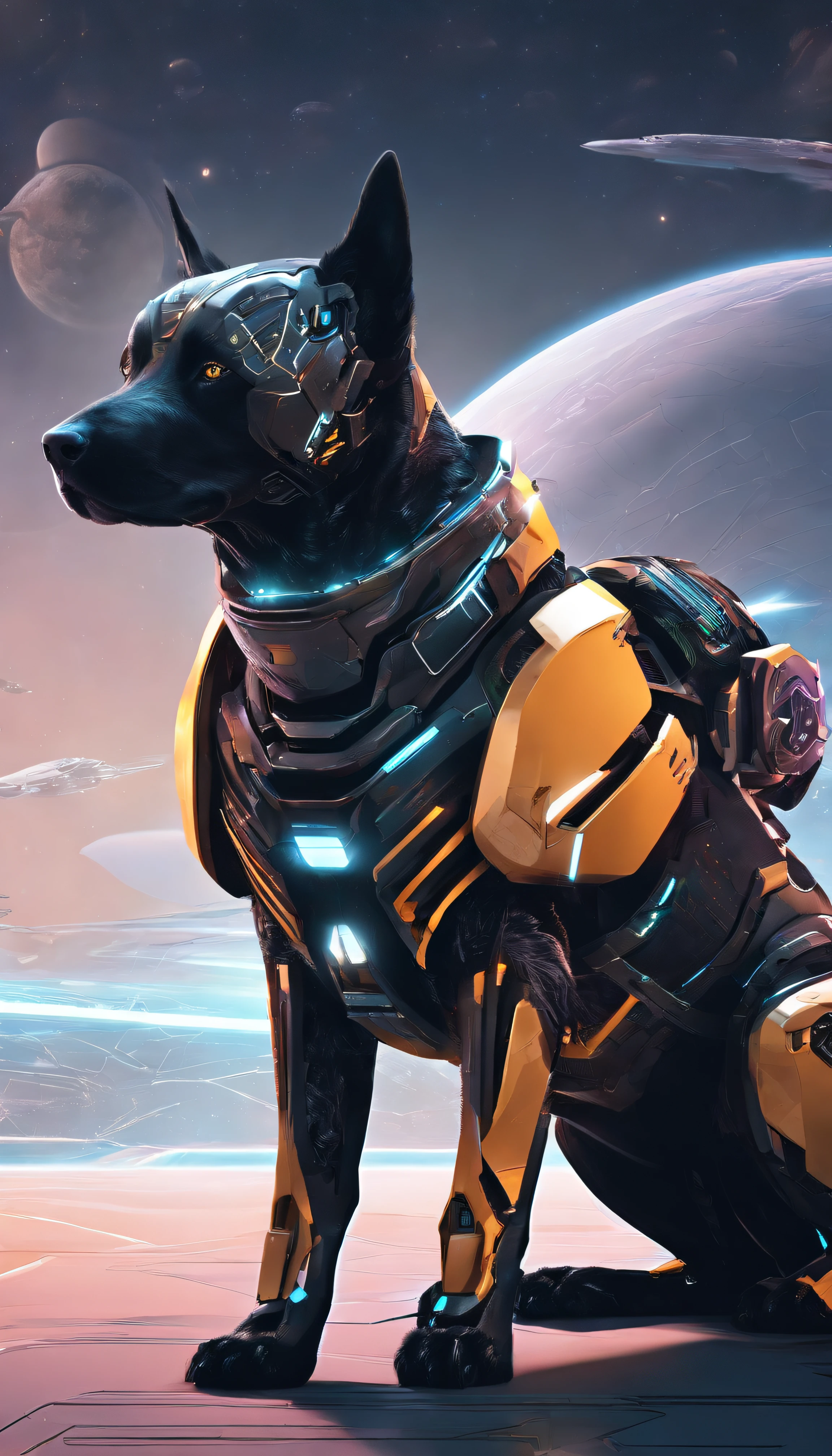 Futuristic dog wearing armor, Arte conceitual do futuro, 8K分辨率