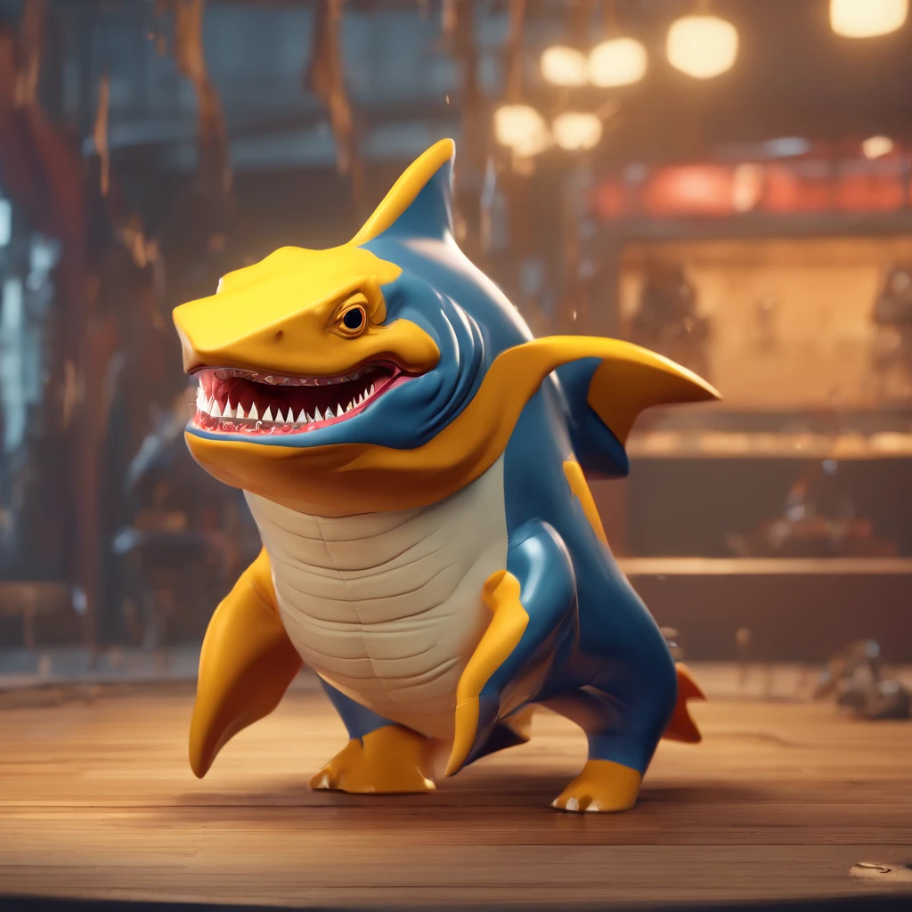 a full body (head to feet) king shark with a hammer, a character portrait inspired by Justin Gerard, wearing bitcoin chain, Artstation, furry art, anthropomorphic shark, shark man, thresher shark human hybrid, 3D rendering of,Best quality