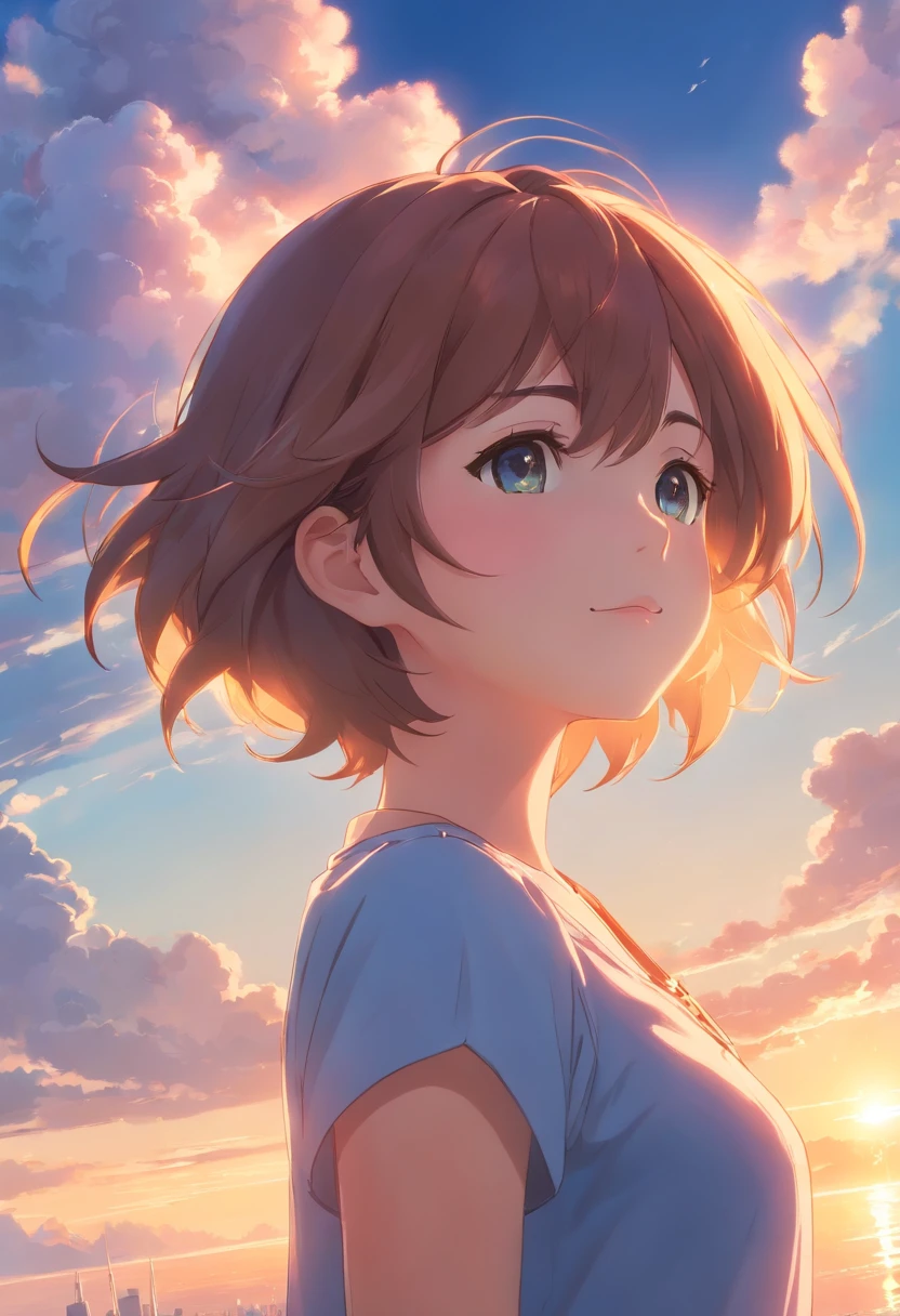 masterpiece、top-quality、Movie stills、1girl、Cloud Girl、floating in sky、a closeup、发光、happiness、Warm soft lighting、the morning sun、(Spark:0.7)
