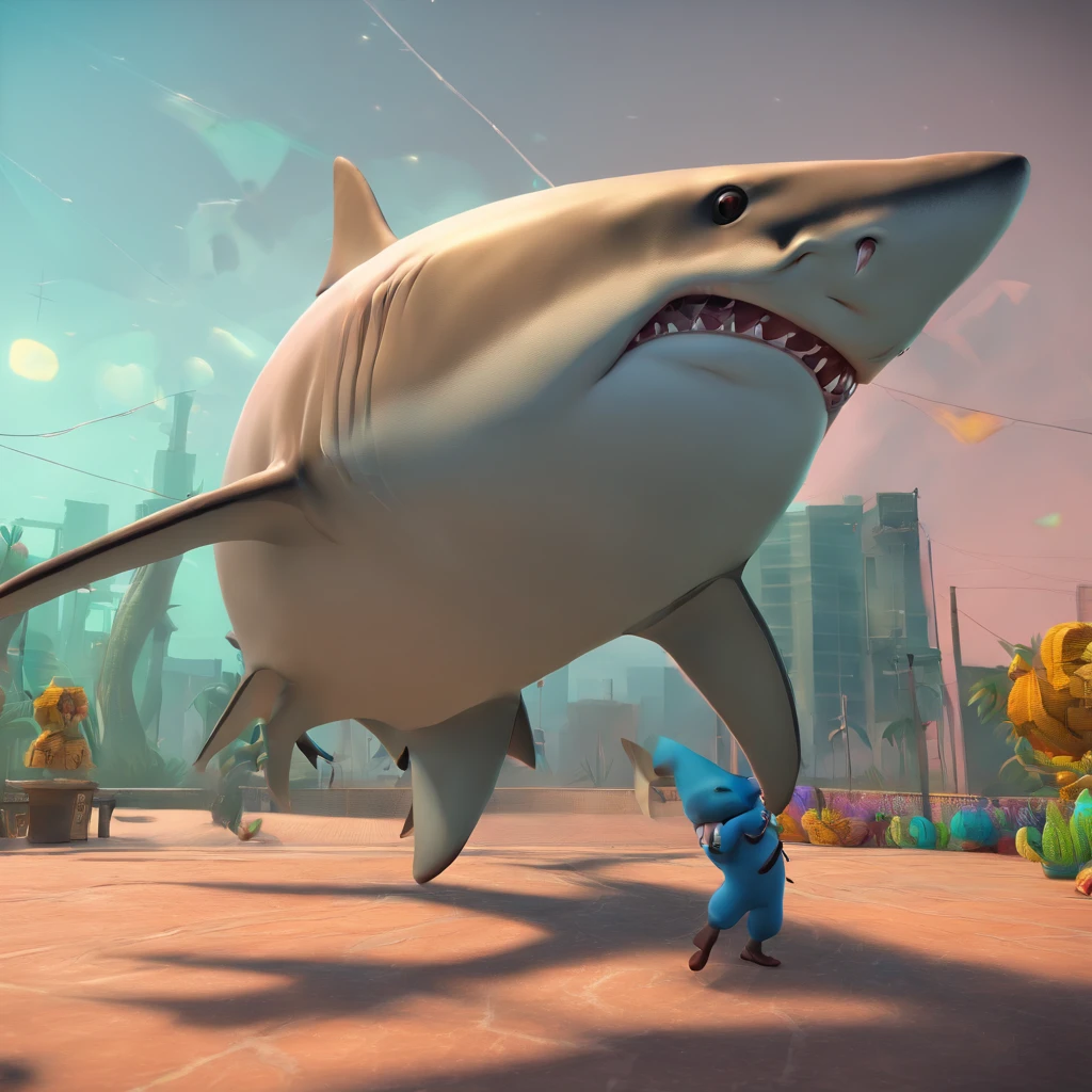 a full body (head to feet) king shark with a hammed, wearing bitcoin chain, Artstation, furry art, anthropomorphic shark, shark man, thresher shark human hybrid, 3D rendering of,Best quality