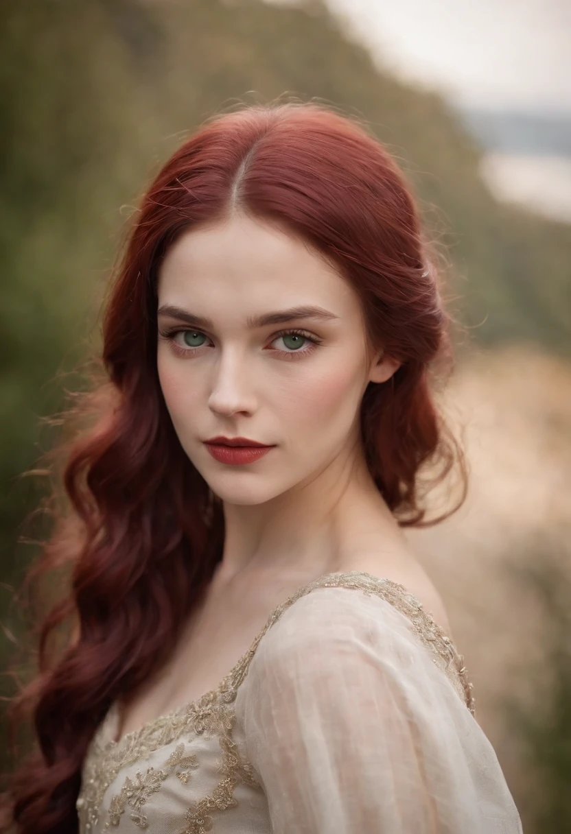 (((a deep reddish wound crosses her left cheek))) fair complexion, woman around 19 years old, natural white hair, distinctive green eyes, wearing kohl, slender and graceful, beautiful, candlelight in a medieval setting, ultra sharp focus, realistic shot, medieval female clothes, tetradic colors (scar:1.4)