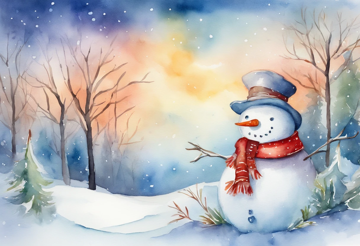 Watercolor winter illustration.Watercolor cute snowman