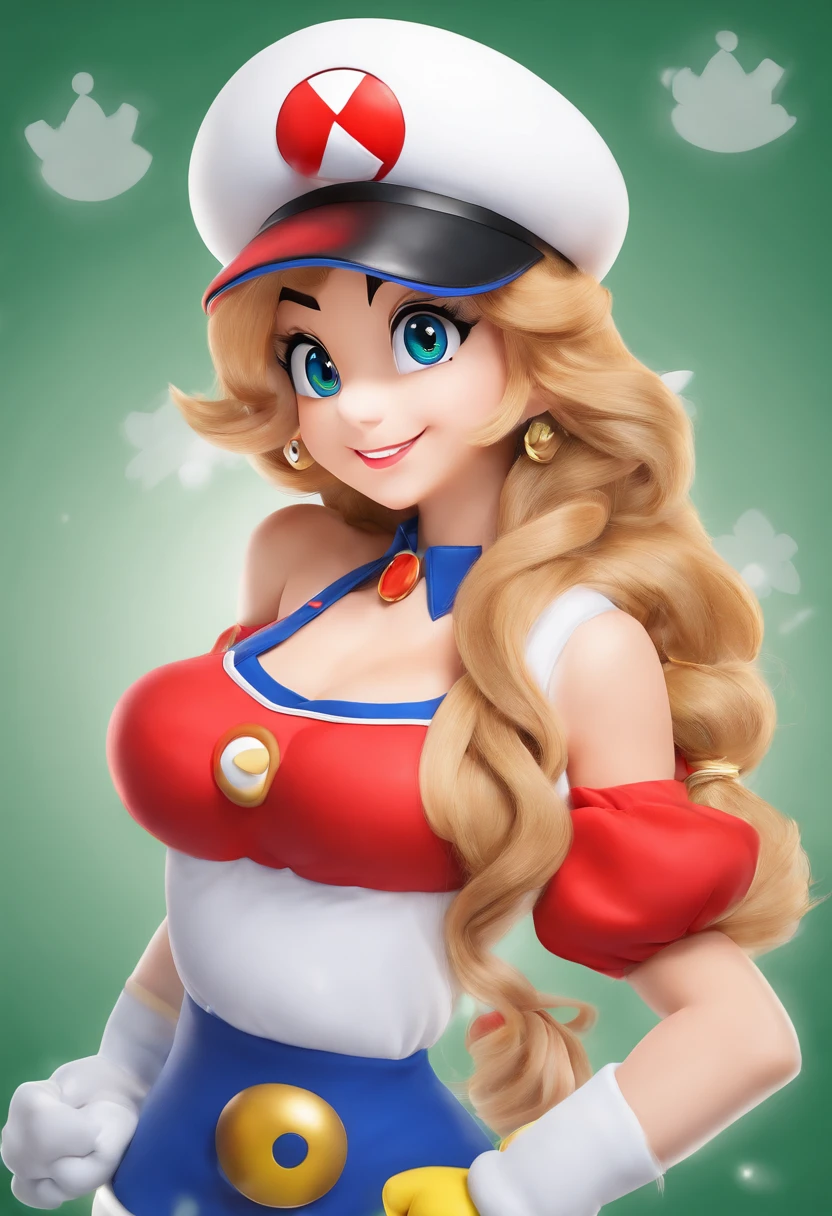 realistic, 1girl, mario bross hat, mario bross cosplay costume, sexy pose, sexy, elegant, simply background