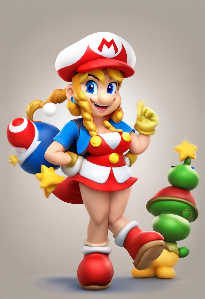 realistic, 1girl, mario bross hat, mario bross cosplay costume, sexy pose, sexy, elegant, simply background