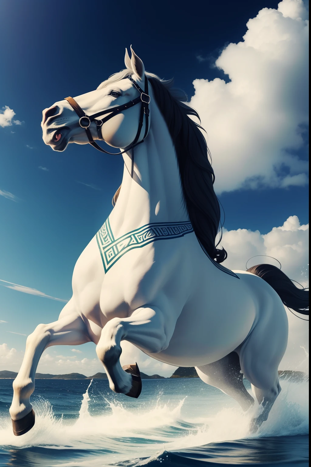 muito detalhado , nordic mythology, um cavalo barco de oito patas , healthy and beautiful, glorioso , implacable.