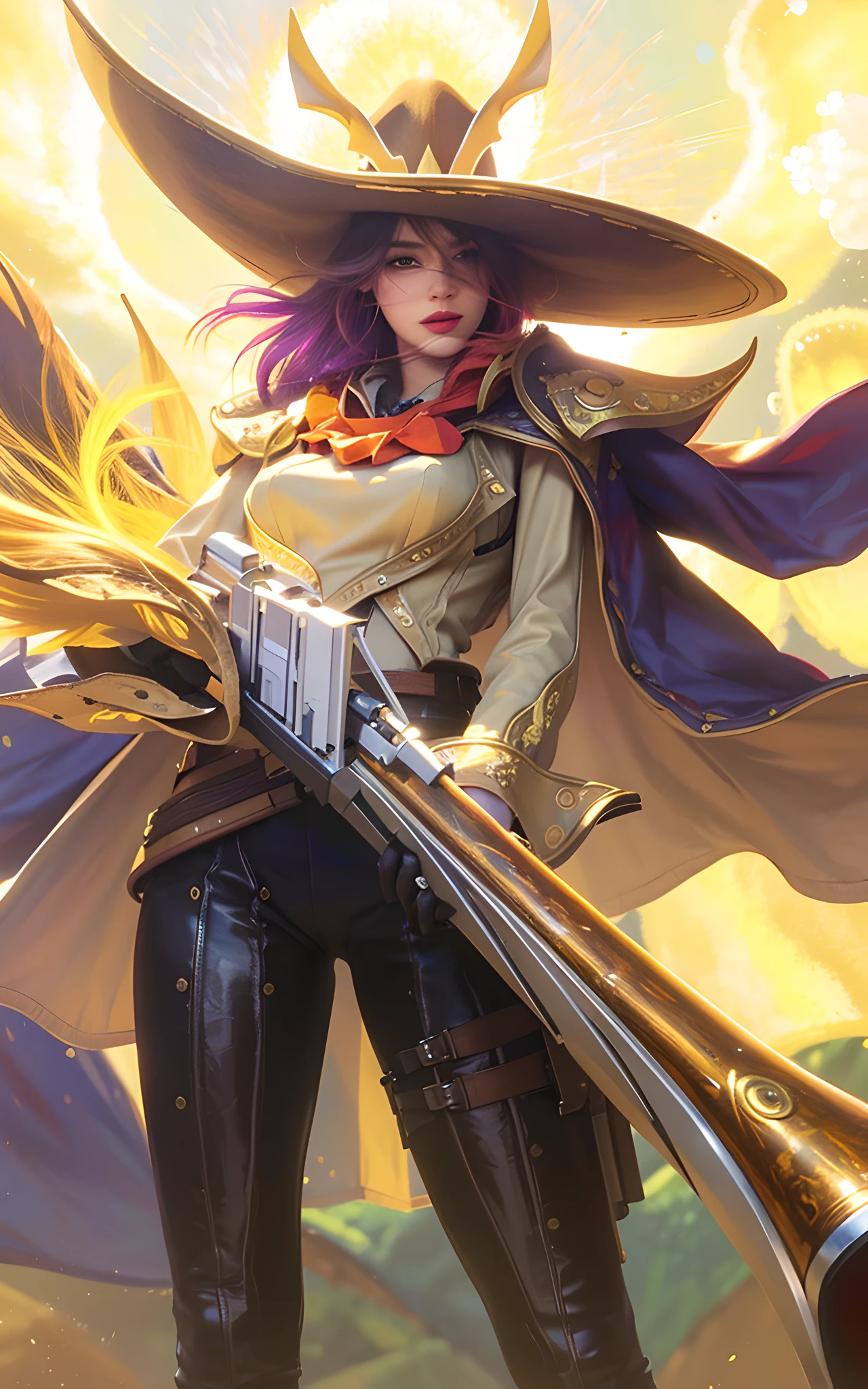 (photorealistic:1.4), best quality, masterpiece, ultra high res, 1girl, (detailed face:1.2), (detailed eyes:1.2), (detailed hair:1.2), (detailed clothes:1.2), 4k, (detailed color:1.2), (holding a rifle:1.2), riffle,