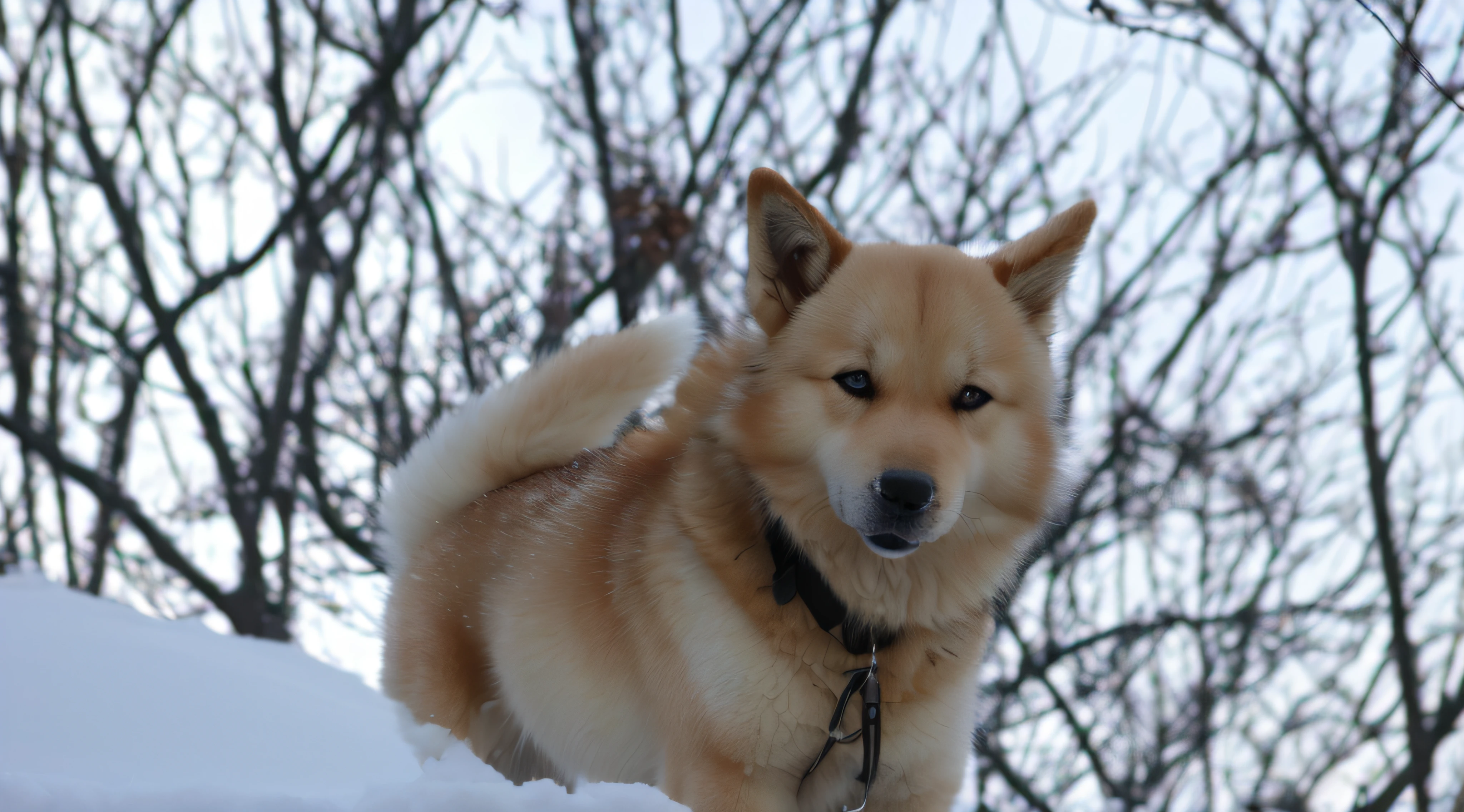 there is a dog that is standing on a snowy hill, shibu inu, japanese dog, shiba inu, shiba inu dog, miko, anthropomorphic shiba inu, happy finnish lapphund dog, shiba inu portrait, doge, captured with sony a3 camera, koda kazuma, pomeranian mix