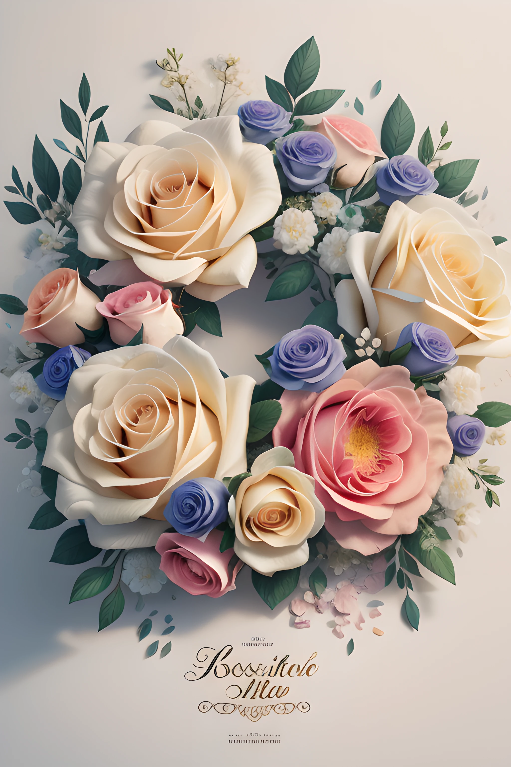 "Hazlo ahora no despues" highly detailed. Floral flowers roses powdery soft colours. Beautiful bursts of powdery swirling colours. Tasteful and beautiful and elegant. Lettering is crisp and sharp and boldly rendered. poster painting,typography,3d render,