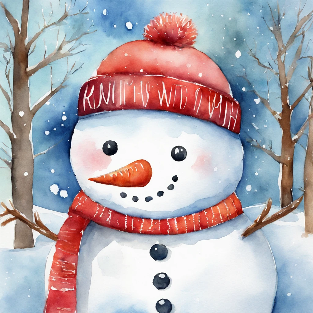 Watercolor winter illustration.Watercolor cute snowman