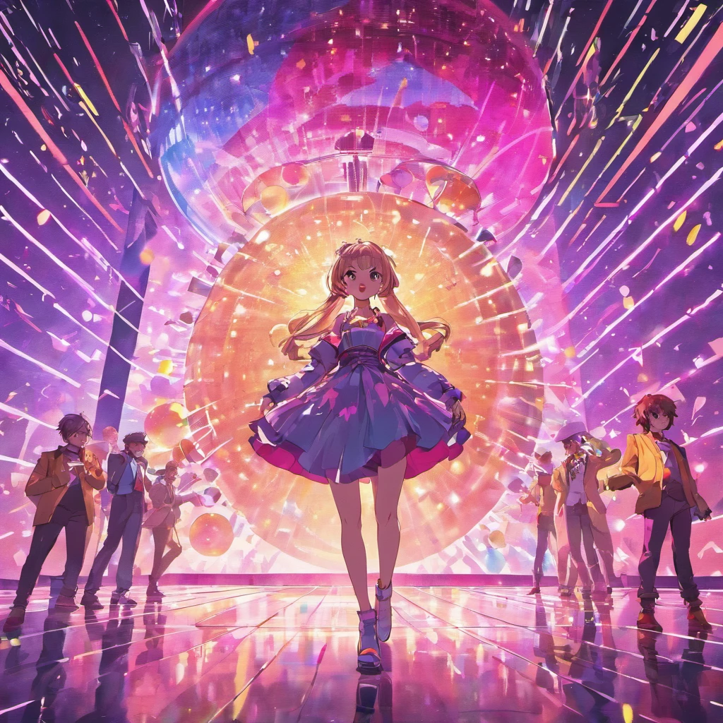Dance hall、disco、mirror ball、Dancing 80s style person々
